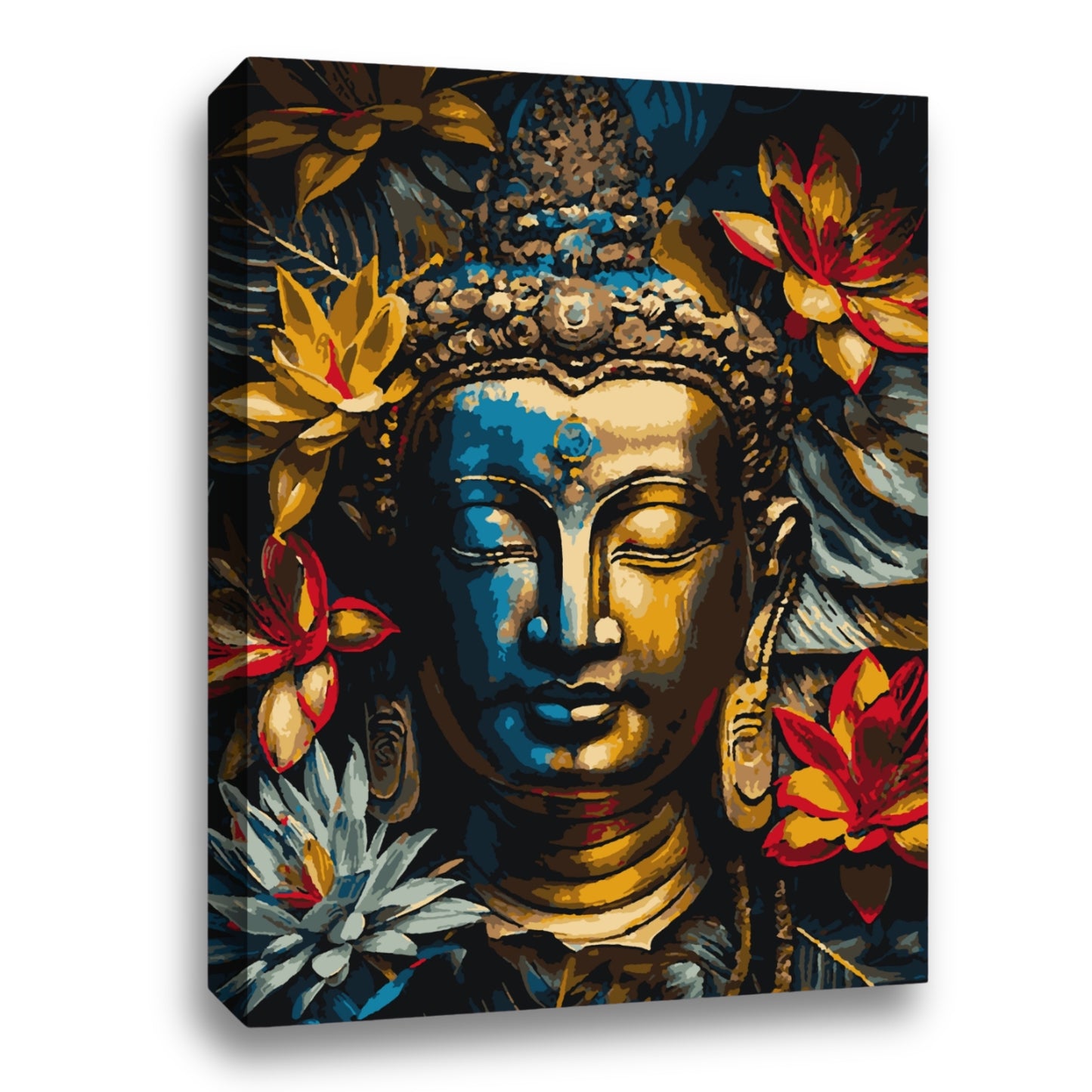 Une représentation artistique de Bouddha entouré de fleurs, évoquant la sérénité et la connexion avec la nature.